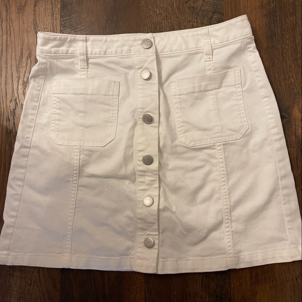 LOFT button up white denim skirt
